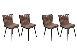 Hanah Home Kuşaklı-233 V4 Juego de 4 Sillas en Terciopelo Marrón Claro y Negro